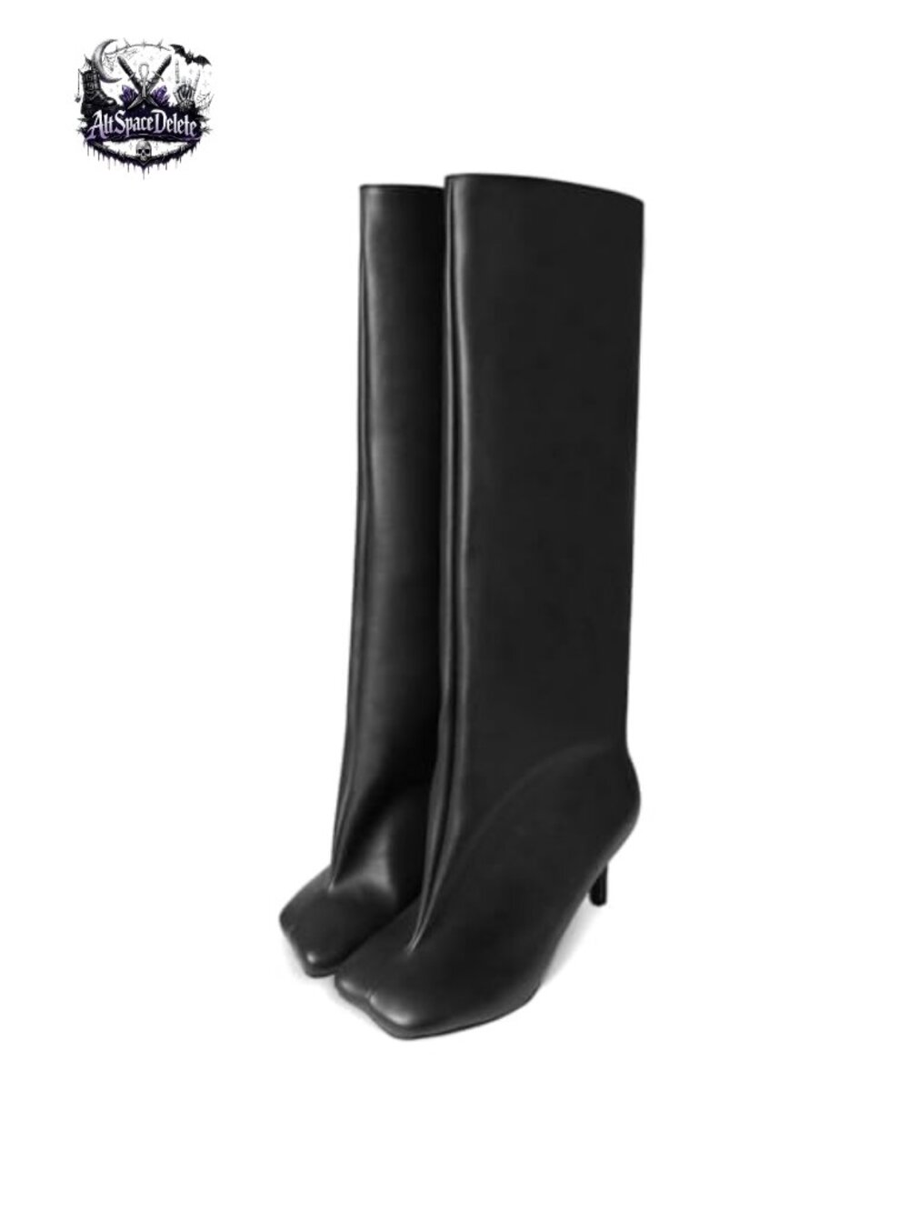 Wide Calf Square Toe Stiletto Heel Knee High Boots Pull On Tall